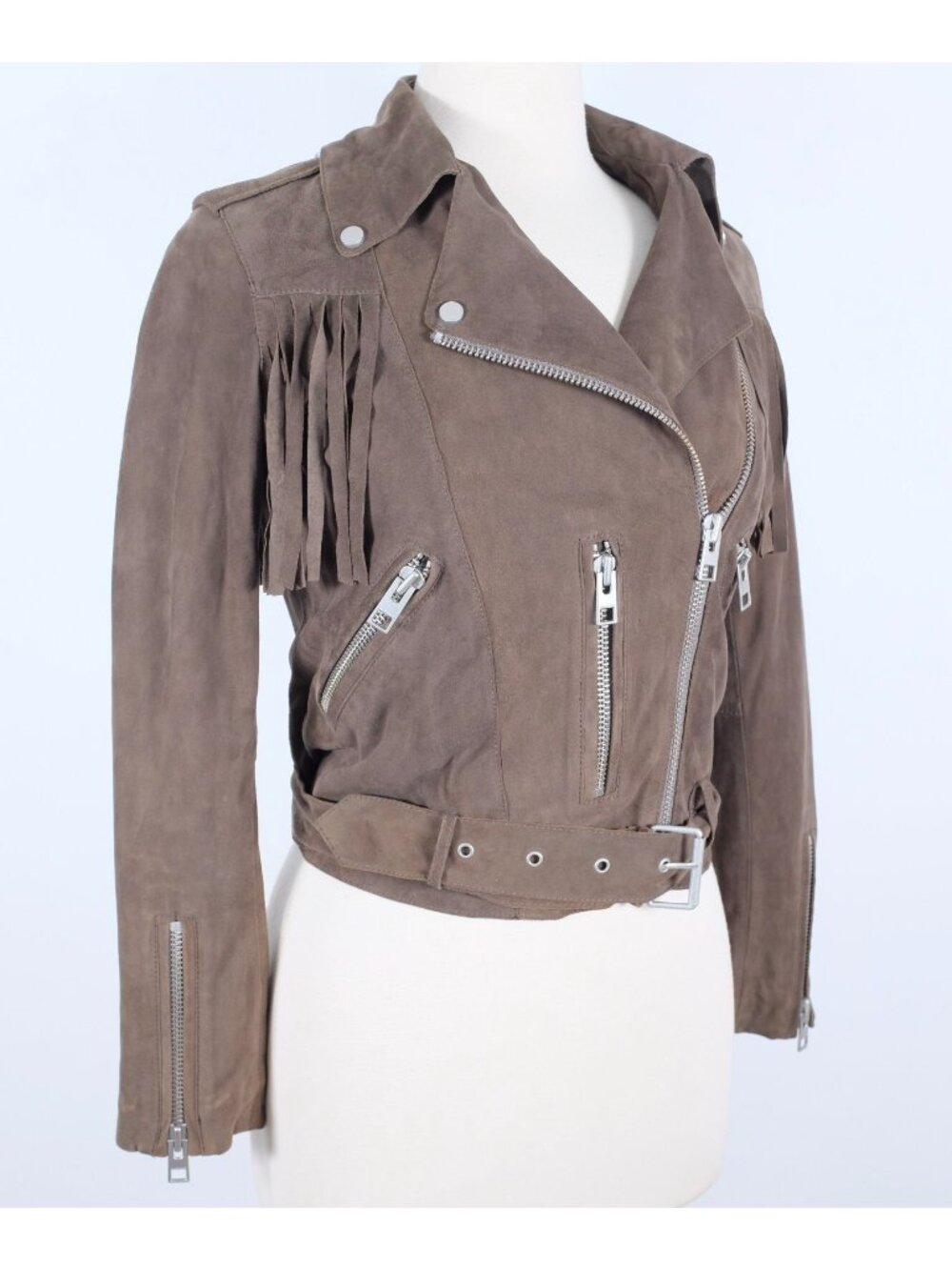 AllSaints US 4 UK 8 jacket Tassel Back Biker suede leather